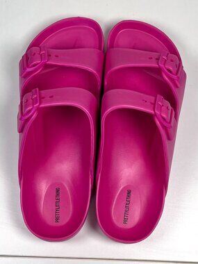 PrettyLittleThing Double Buckle Slide Sandals Barbie Pink Size 7 NWT